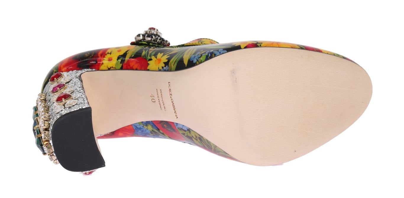 Floral Crystal Mary Janes Leather Shoes
