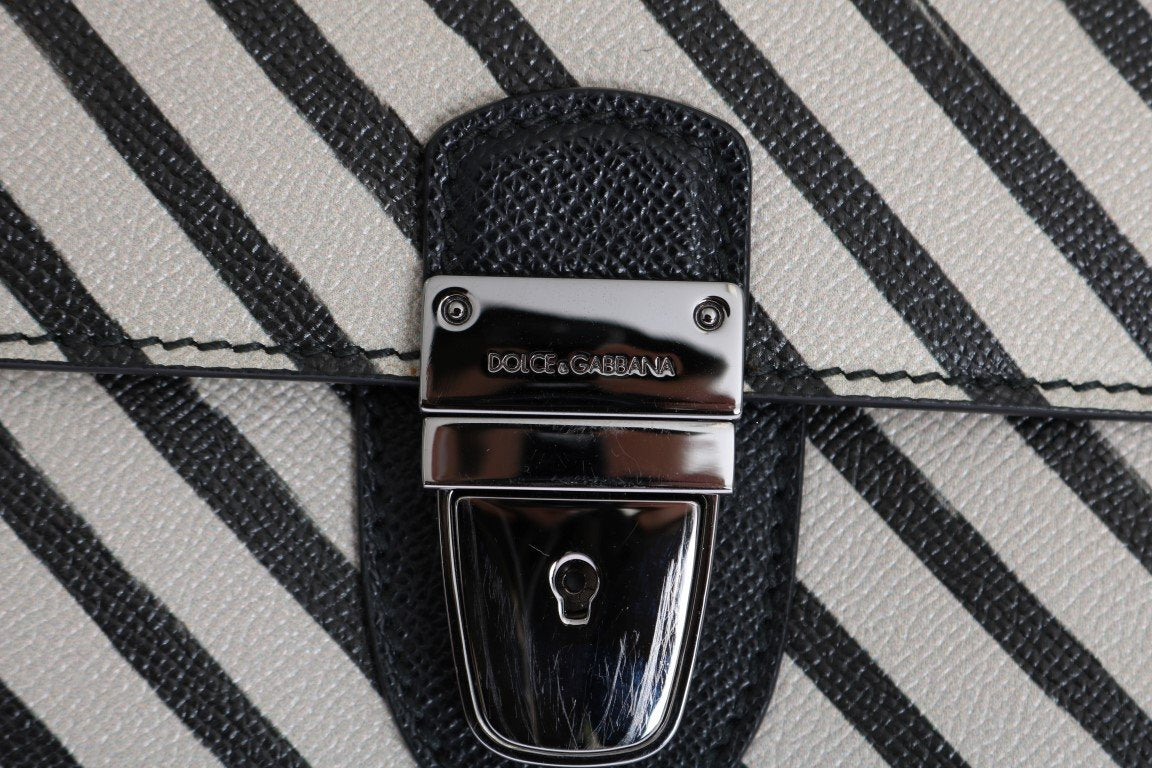 Black White Leather Briefcase Bag