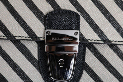Black White Leather Briefcase Bag
