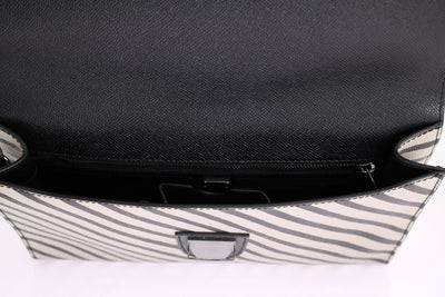 Black White Leather Briefcase Bag
