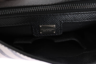 Black White Leather Briefcase Bag