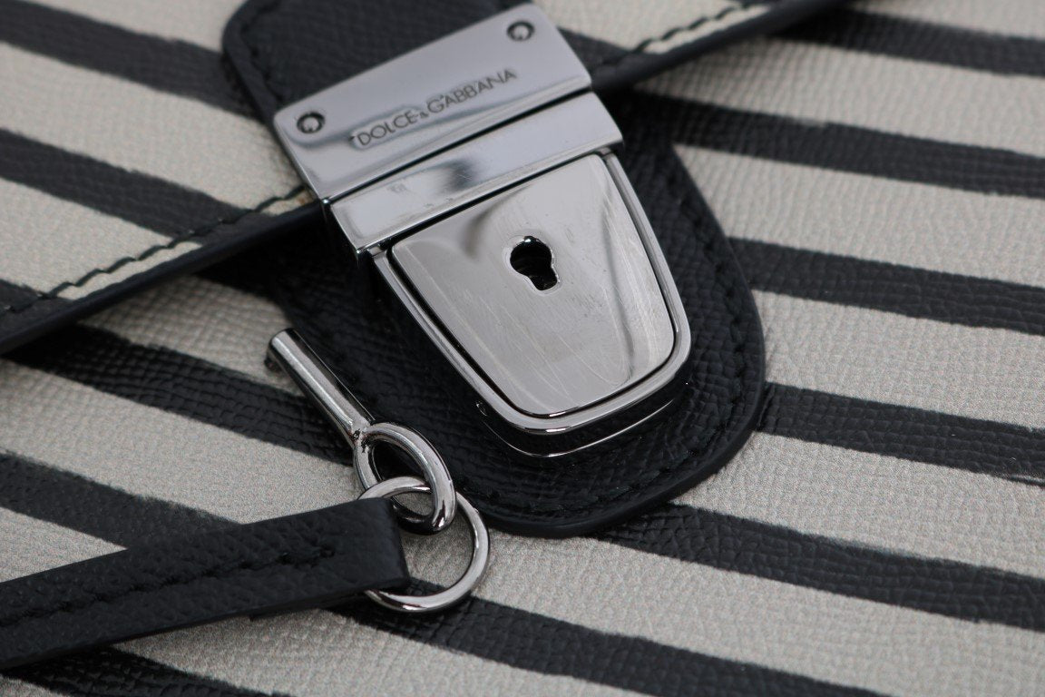 Black White Leather Briefcase Bag