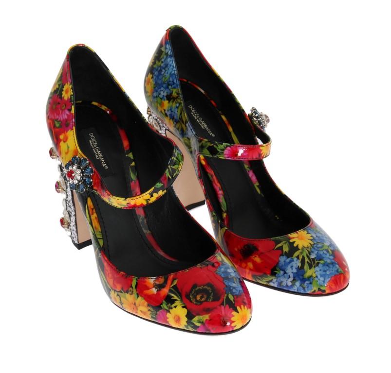 Floral Crystal Mary Janes Leather Shoes