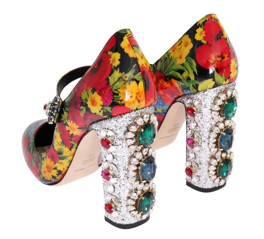 Floral Crystal Mary Janes Leather Shoes