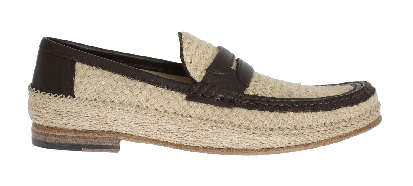 Brown Leather Beige Loafer Shoes