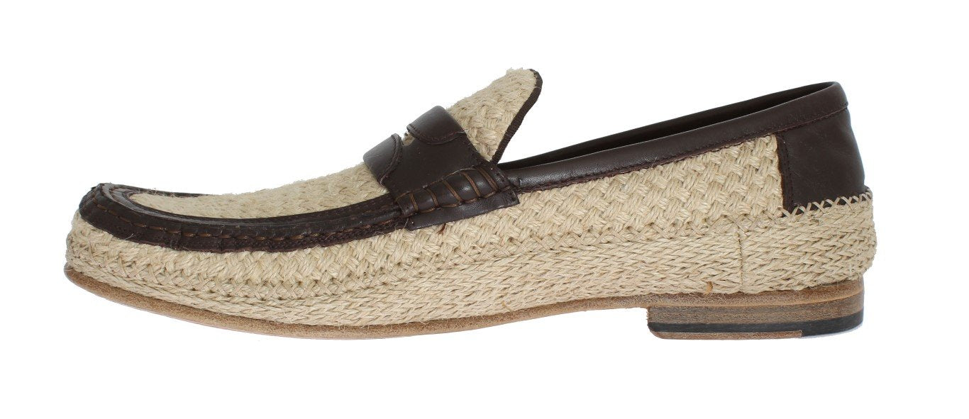 Brown Leather Beige Loafer Shoes