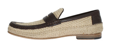 Brown Leather Beige Loafer Shoes