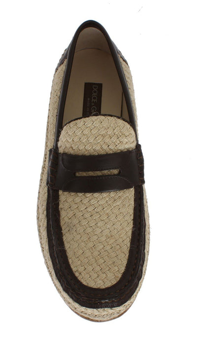 Brown Leather Beige Loafer Shoes