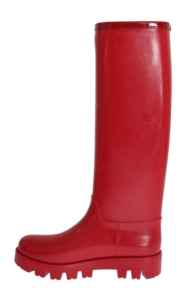 Red Rubber Knee Rain Boots