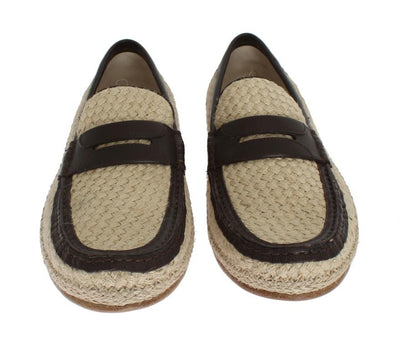 Brown Leather Beige Loafer Shoes