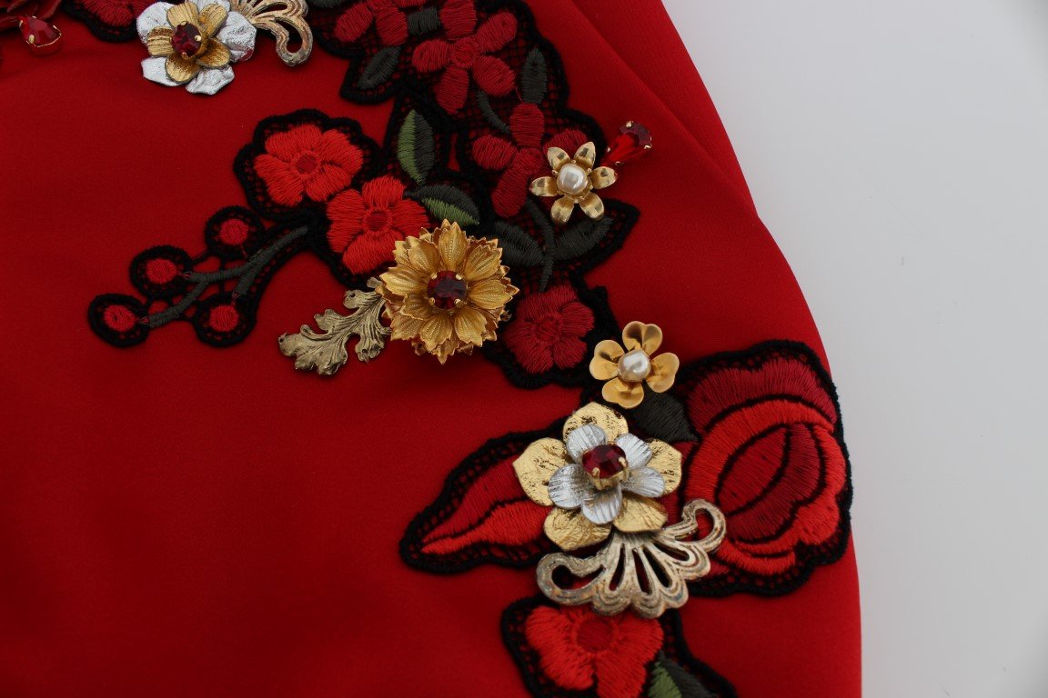 Red Silk Crystal Roses Gold Shorts