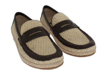 Brown Leather Beige Loafer Shoes