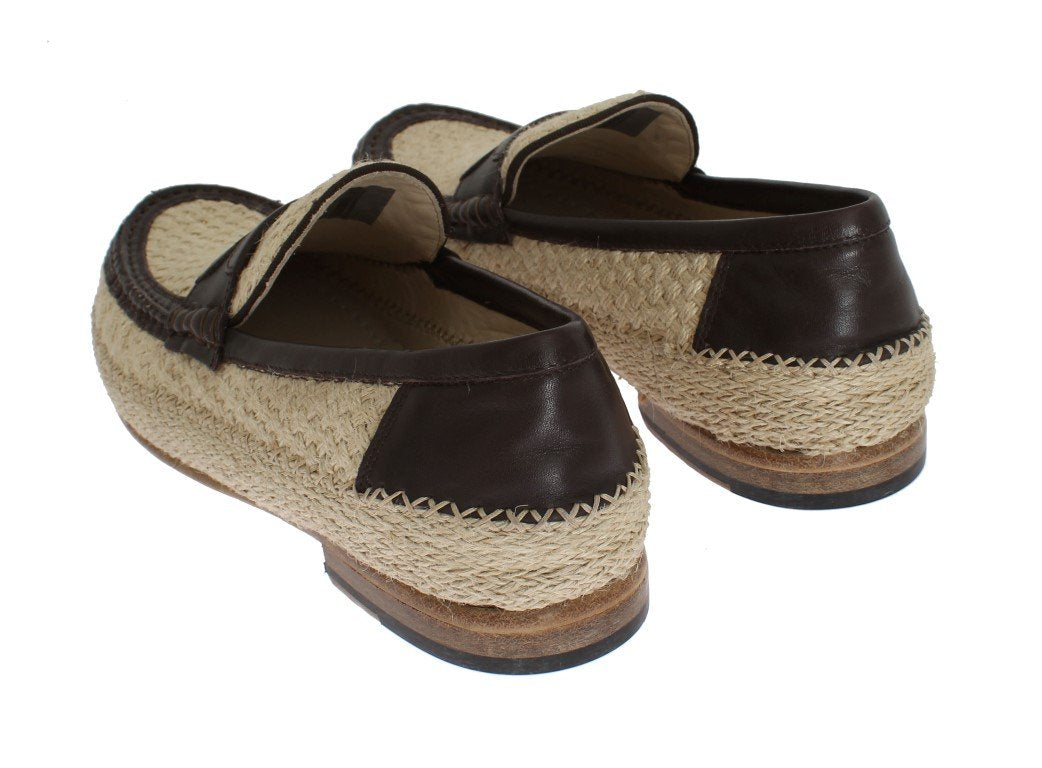 Brown Leather Beige Loafer Shoes