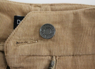Brown Cotton Cropped Corduroys Jeans Pants
