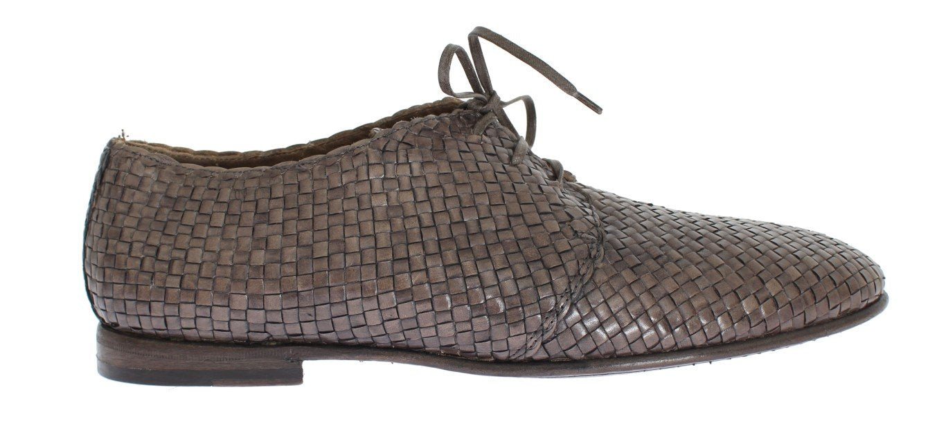 Beige Woven Leather Dress Formal Shoes