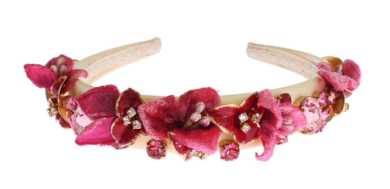Pink Silk Gold Brass Crystal Diadem