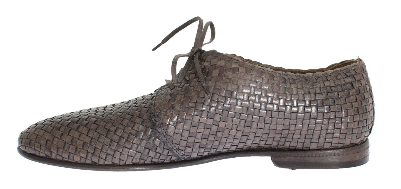 Beige Woven Leather Dress Formal Shoes