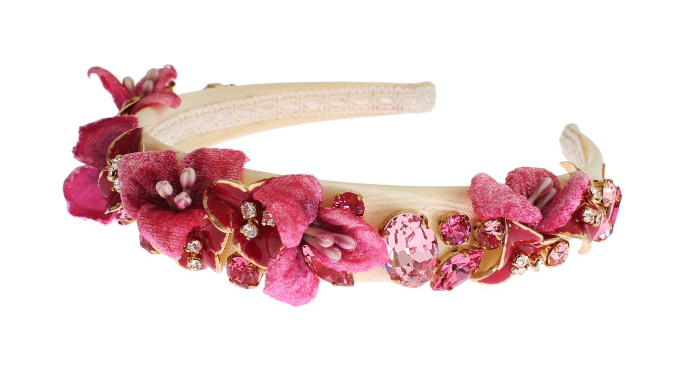 Pink Silk Gold Brass Crystal Diadem