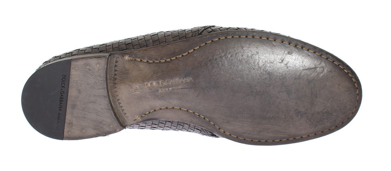 Beige Woven Leather Dress Formal Shoes