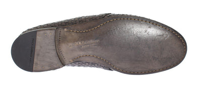 Beige Woven Leather Dress Formal Shoes