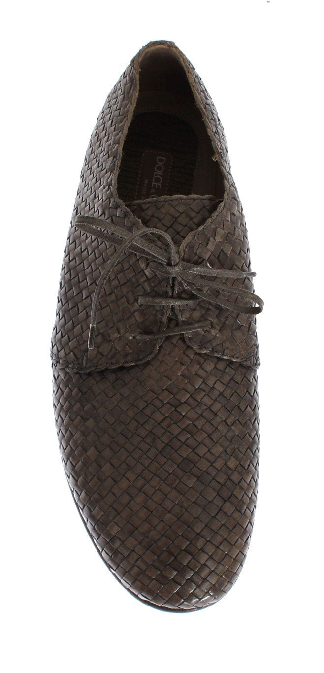 Beige Woven Leather Dress Formal Shoes