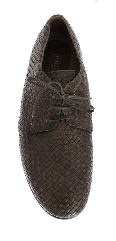Beige Woven Leather Dress Formal Shoes