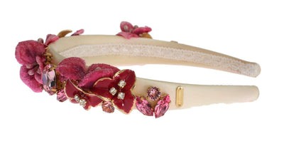 Pink Silk Gold Brass Crystal Diadem