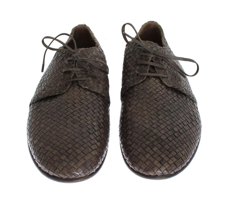 Beige Woven Leather Dress Formal Shoes