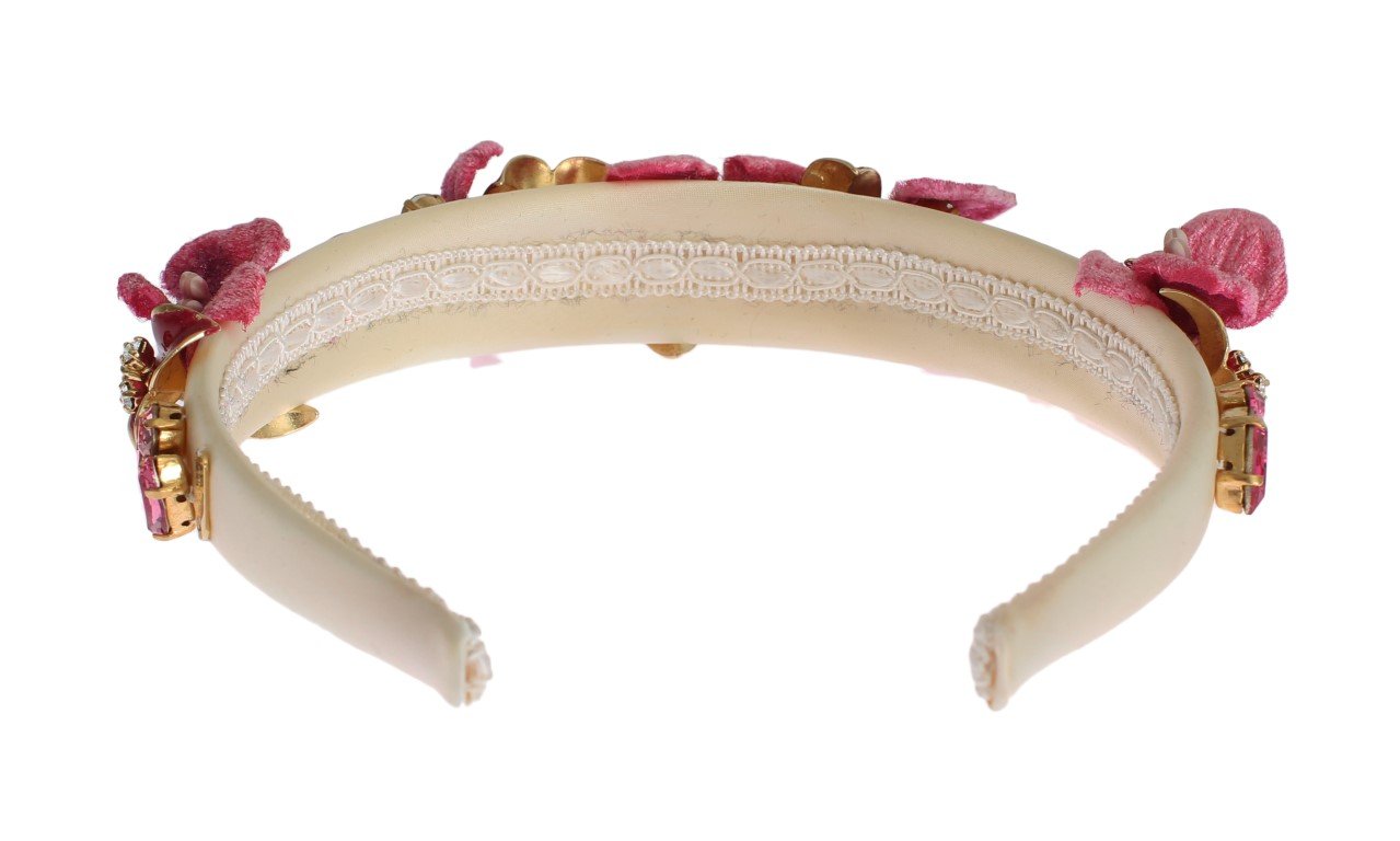 Pink Silk Gold Brass Crystal Diadem