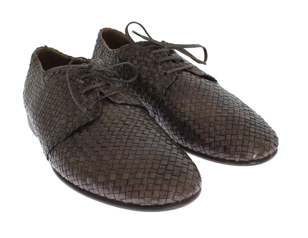 Beige Woven Leather Dress Formal Shoes