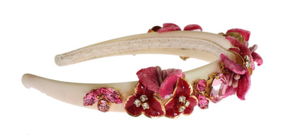 Pink Silk Gold Brass Crystal Diadem