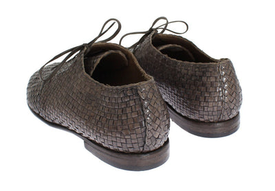 Beige Woven Leather Dress Formal Shoes