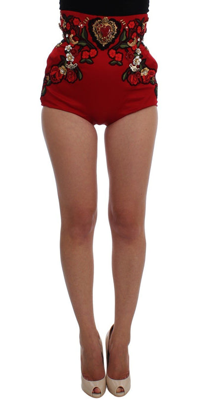Red Silk Crystal Roses Shorts
