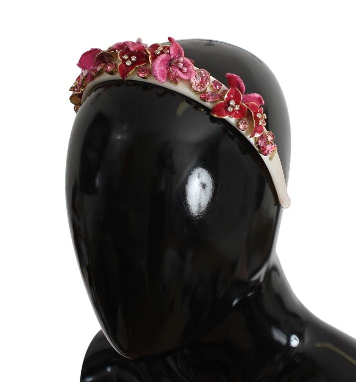 Pink Silk Gold Brass Crystal Diadem