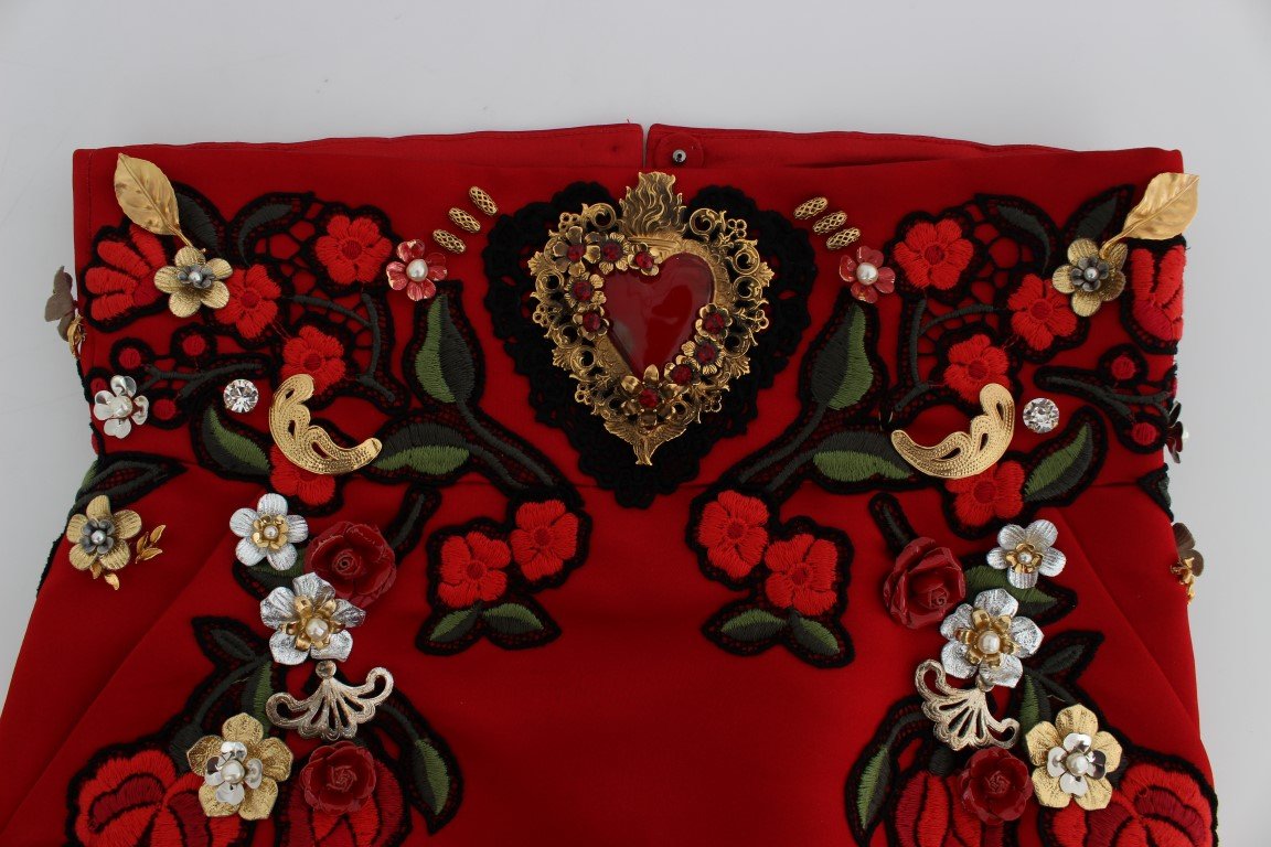 Red Silk Crystal Roses Shorts
