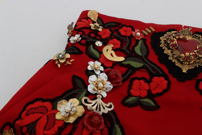 Red Silk Crystal Roses Shorts