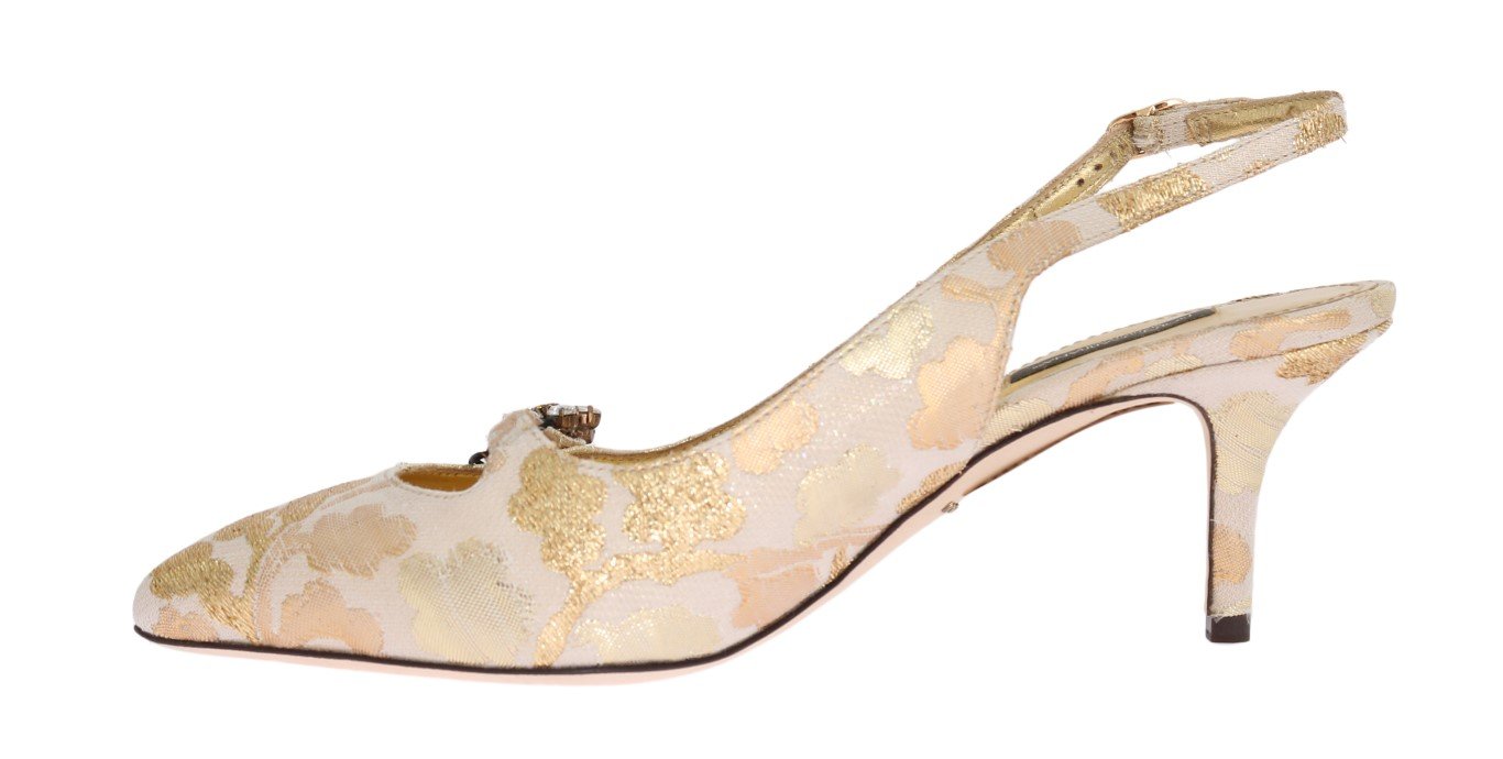 Gold Brocade Crystal Slingbacks