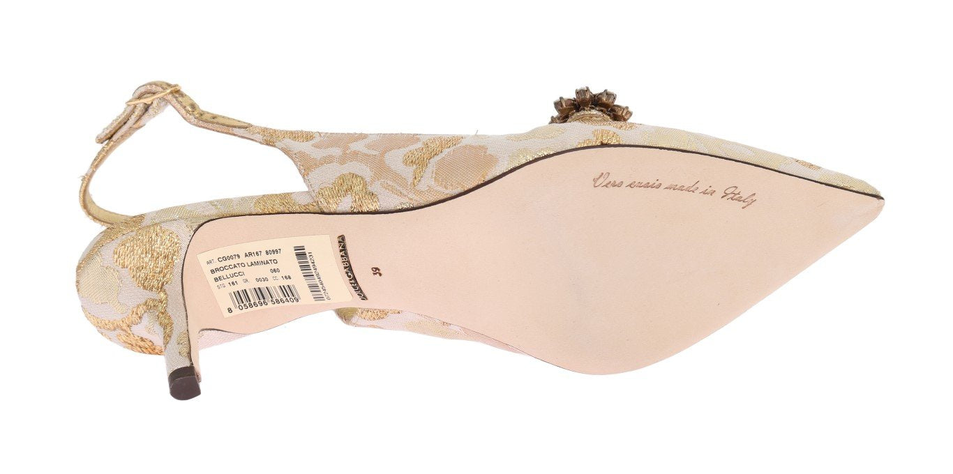 Gold Brocade Crystal Slingbacks