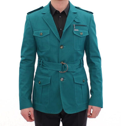 Turquoise Slim Fit Stretch Jacket Coat