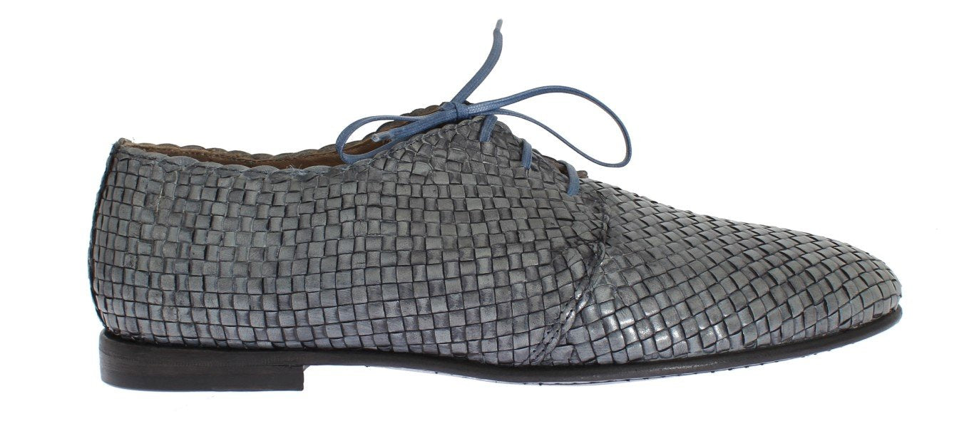 Blue Woven Leather Dress Formal Shoes
