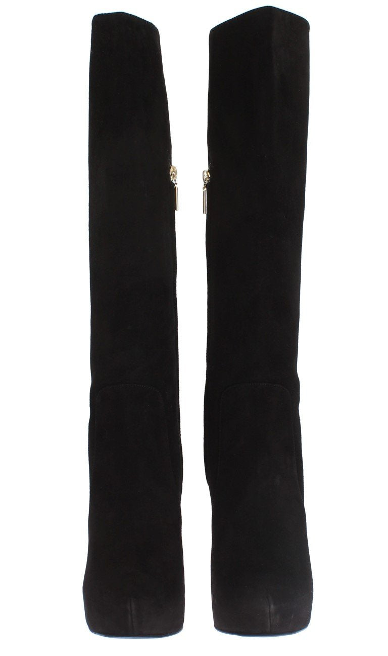 Black Suede Heels Mid Calf Boots
