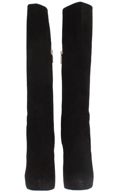 Black Suede Heels Mid Calf Boots