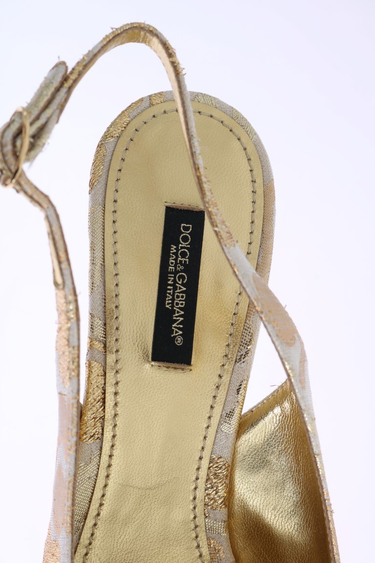 Gold Brocade Crystal Slingbacks