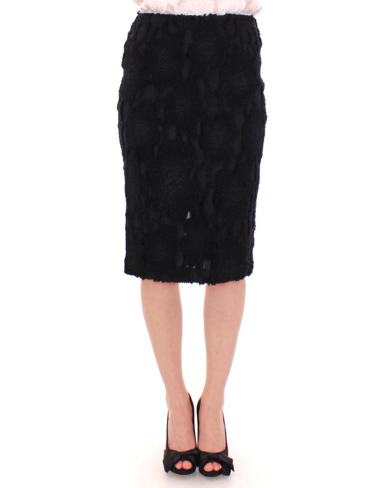 Black Silk Straight Knee-length Pencil Skirt