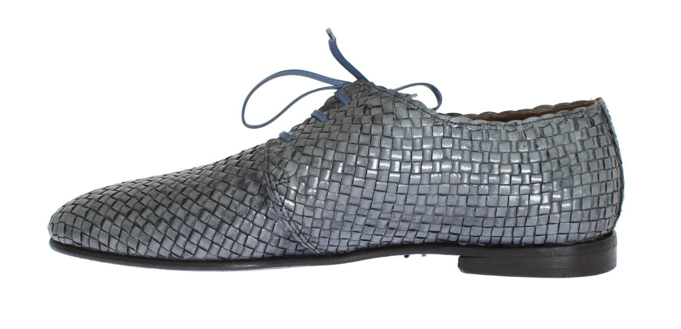 Blue Woven Leather Dress Formal Shoes