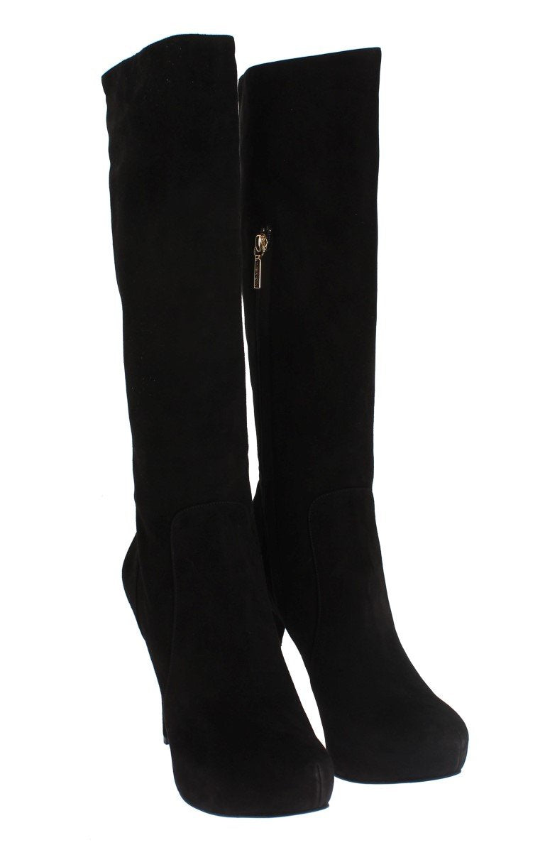 Black Suede Heels Mid Calf Boots