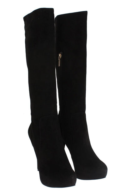 Black Suede Heels Mid Calf Boots