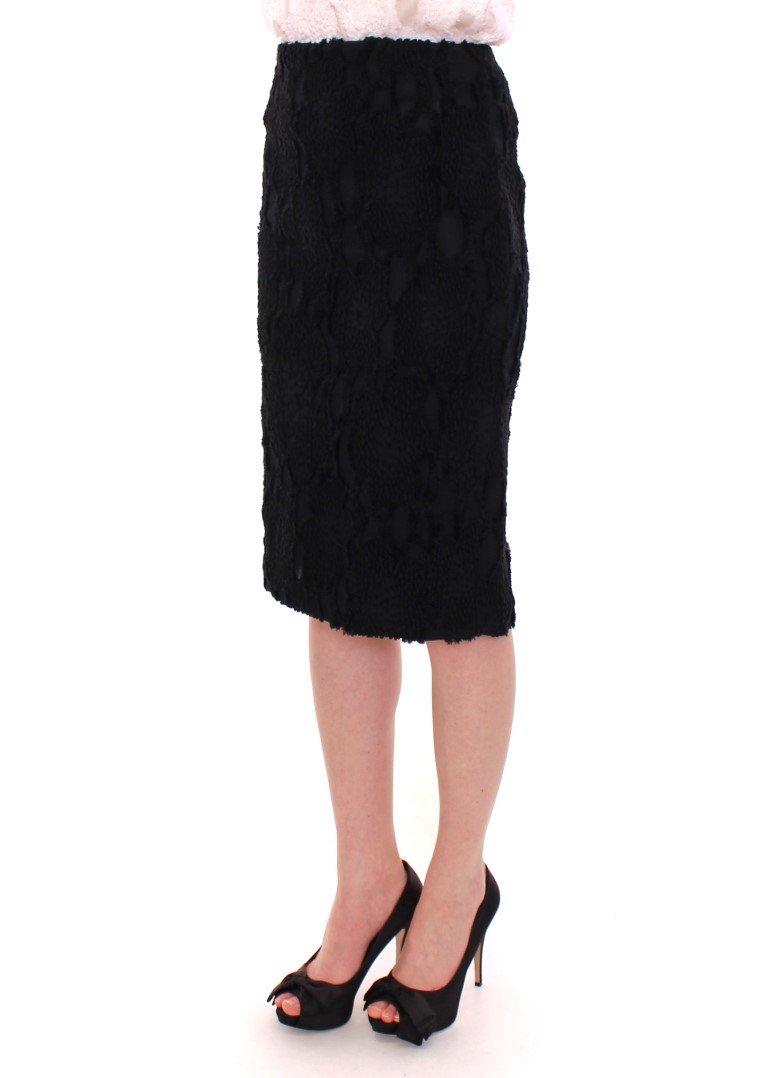 Black Silk Straight Knee-length Pencil Skirt