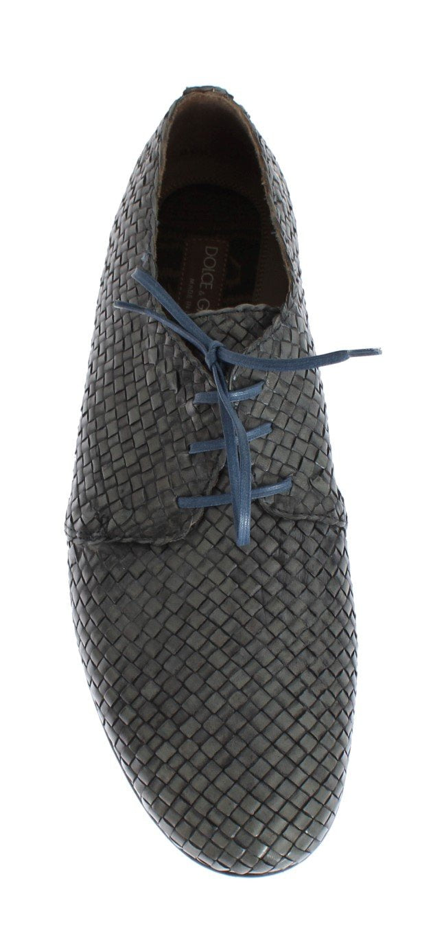 Blue Woven Leather Dress Formal Shoes
