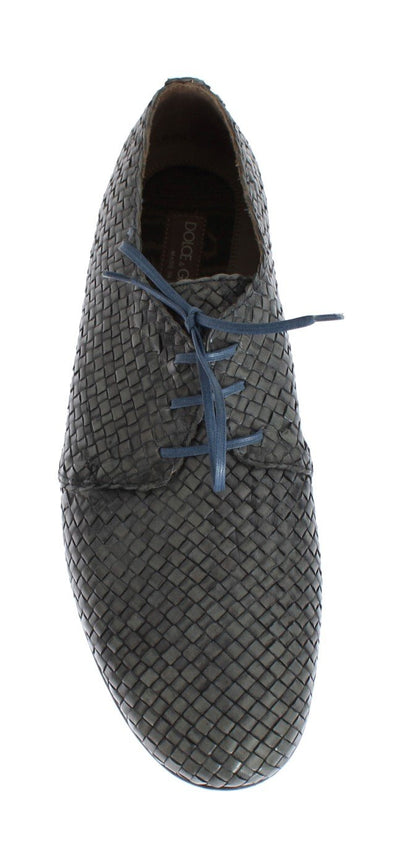 Blue Woven Leather Dress Formal Shoes